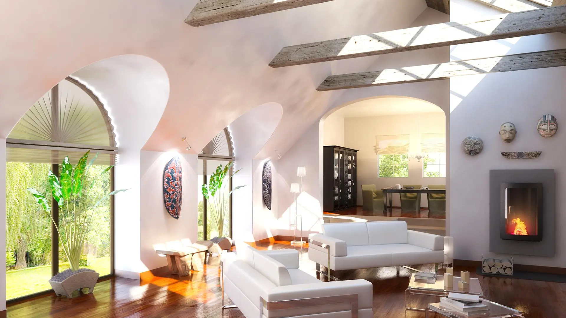 Salón muy espacioso con un enorme ventanal lateral