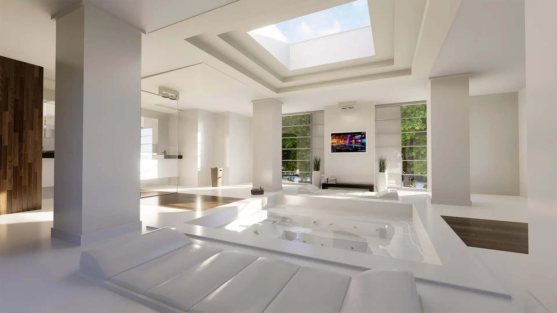 Salón espectacular muy blanco y espacioso