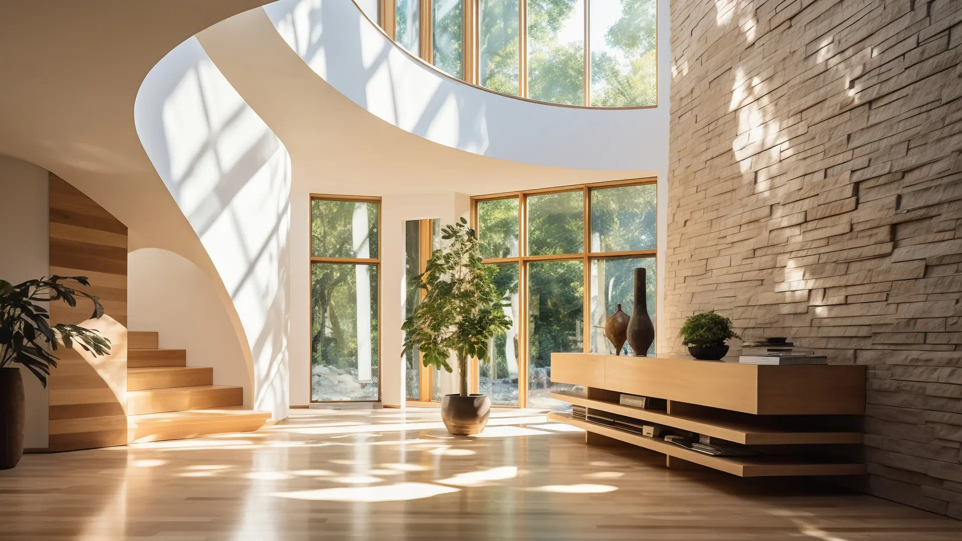 Salón espectacular, con enormes ventanales muy iluminado